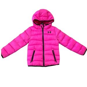 LIKE NEW Under Armour Girls Hot Pink Prime Hooded Puffer Jacket Size 6